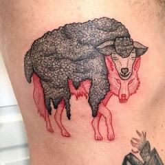 Wilk w owczej skórze tatuaż