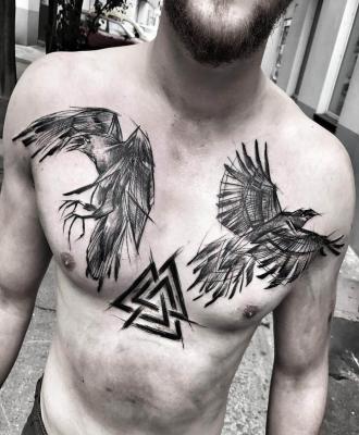 Dwa ptaki męski tatuaż