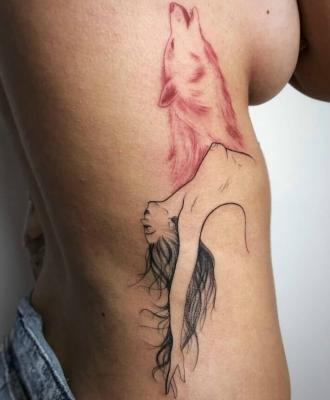 Tatuaż kobieta wilk