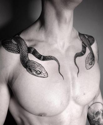 Tatuaż męski dwa węże