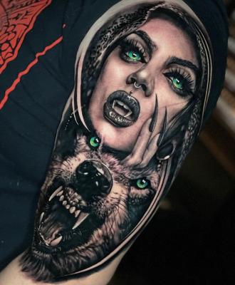 Tatuaż męski wilk kobieta