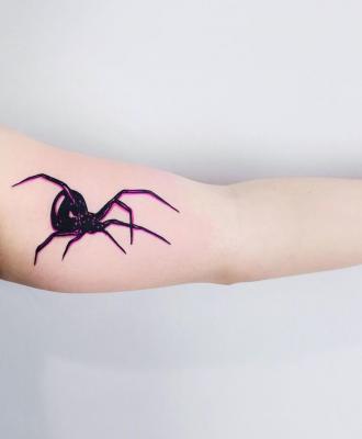 Tatuaż na bicepsie pająk
