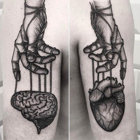 Mózg i serce tatuaże
